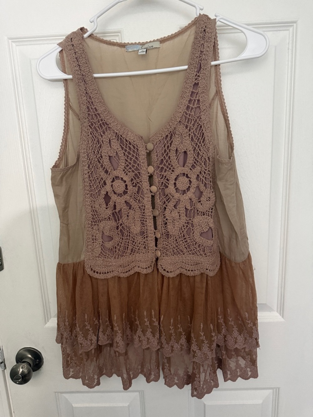 Romantic Crochet Tiered Tank Top - Beige/Brown